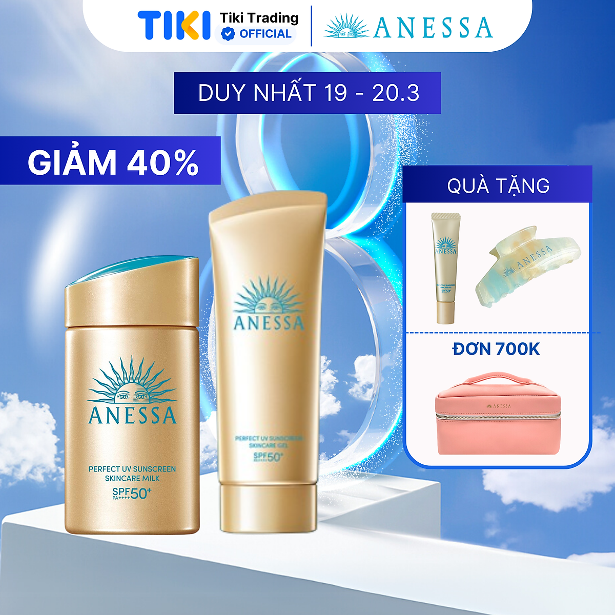 Bộ đôi Kem chống nắng dạng sữa dưỡng da kiềm dầu bảo vệ hoàn hảo + Kem chống nắng dạng gel dưỡng ẩm bảo vệ hoàn hảo (Anessa Gold Milk 60ml + Gold Gel 90g)