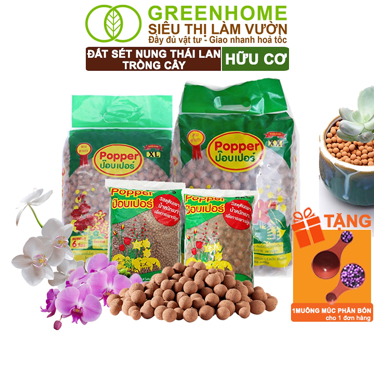 Đất Sét Nung Trồng Cây Greenhome, Bao 6lít, Thái Lan, Trồng Sen Đá, Phong Lan, Sứ, Thuỷ Canh, Chống Mọc Cỏ, Thoáng Khí