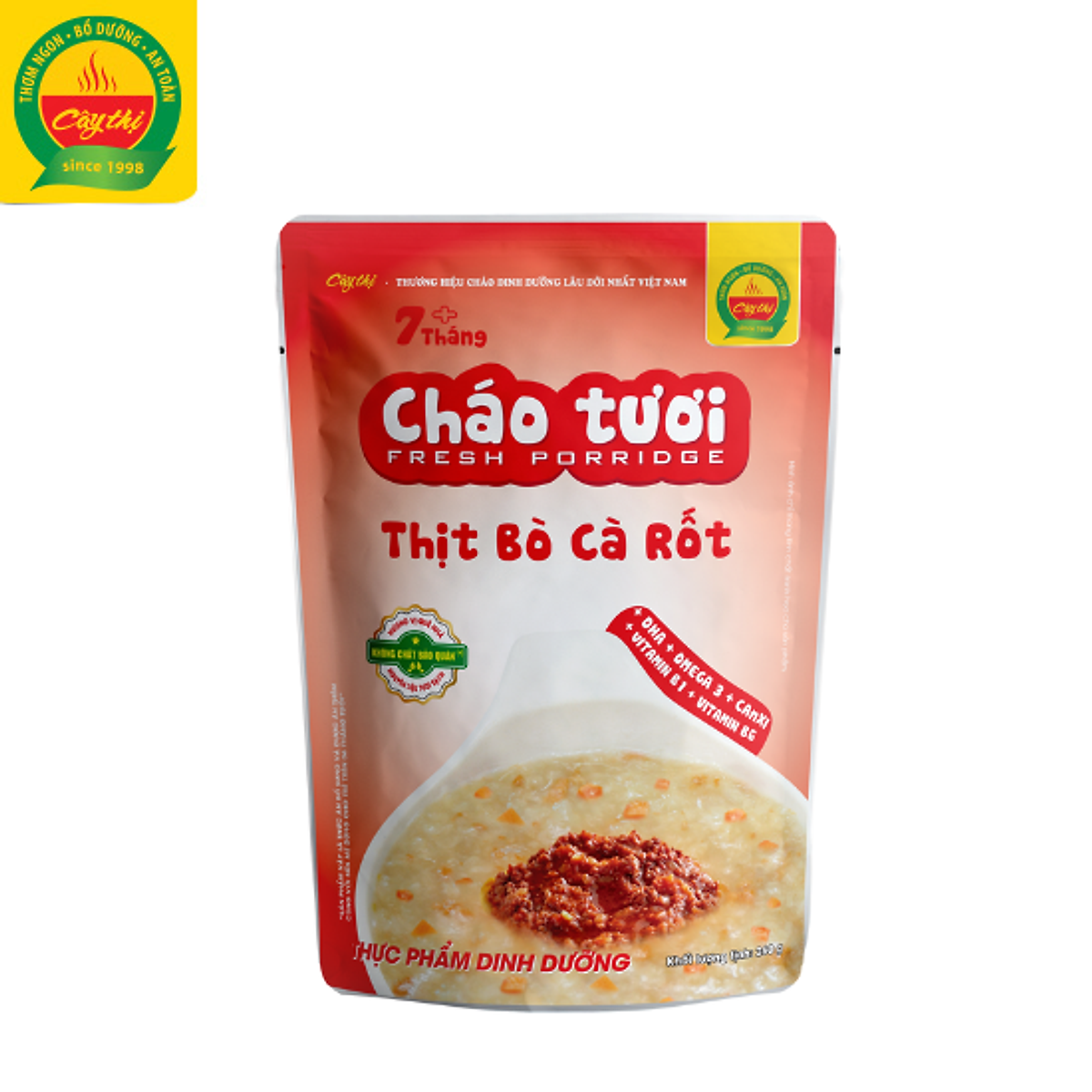 Thùng 35 Gói - 7 Vị Cháo Tươi Cây Thị: Gà Ác Đậu Xanh, Cá Hồi, Cá Lóc, Lươn Đậu Xanh, Thịt Bò, Rau Củ, Thịt Heo
