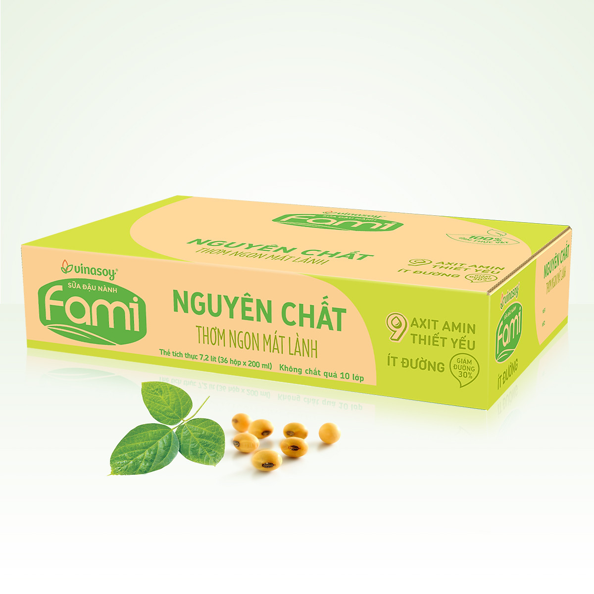 Thùng Sữa đậu nành Fami Nguyên Chất ít đường (200ml x 36 Hộp)