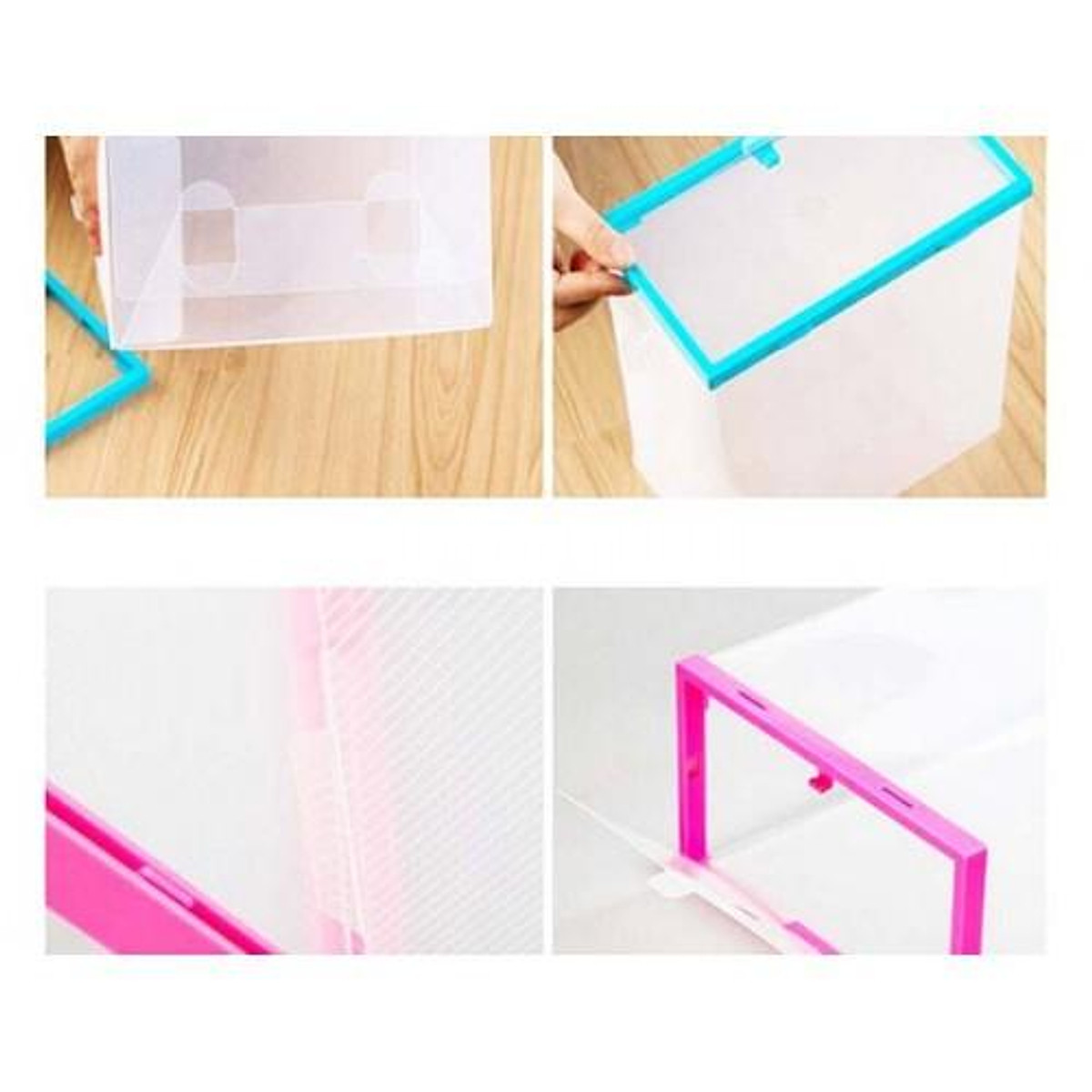 Bộ 4 Hộp Đựng Giày Dép Có Khung Viền Nhựa
