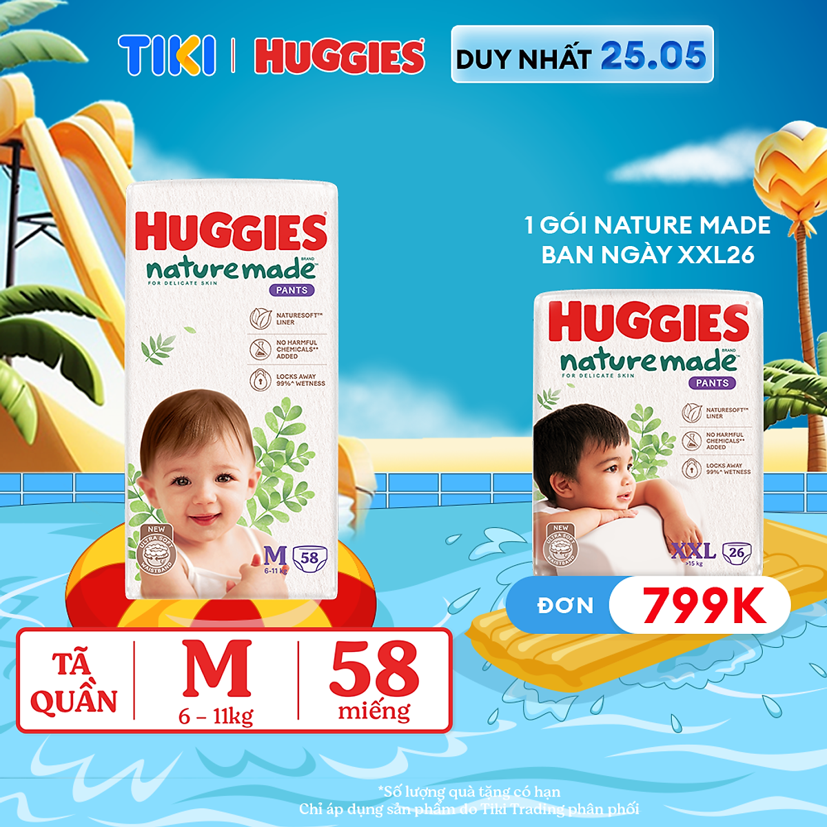 Tã/bỉm quần Huggies Naturemade M58/L44/XL38/XXL26