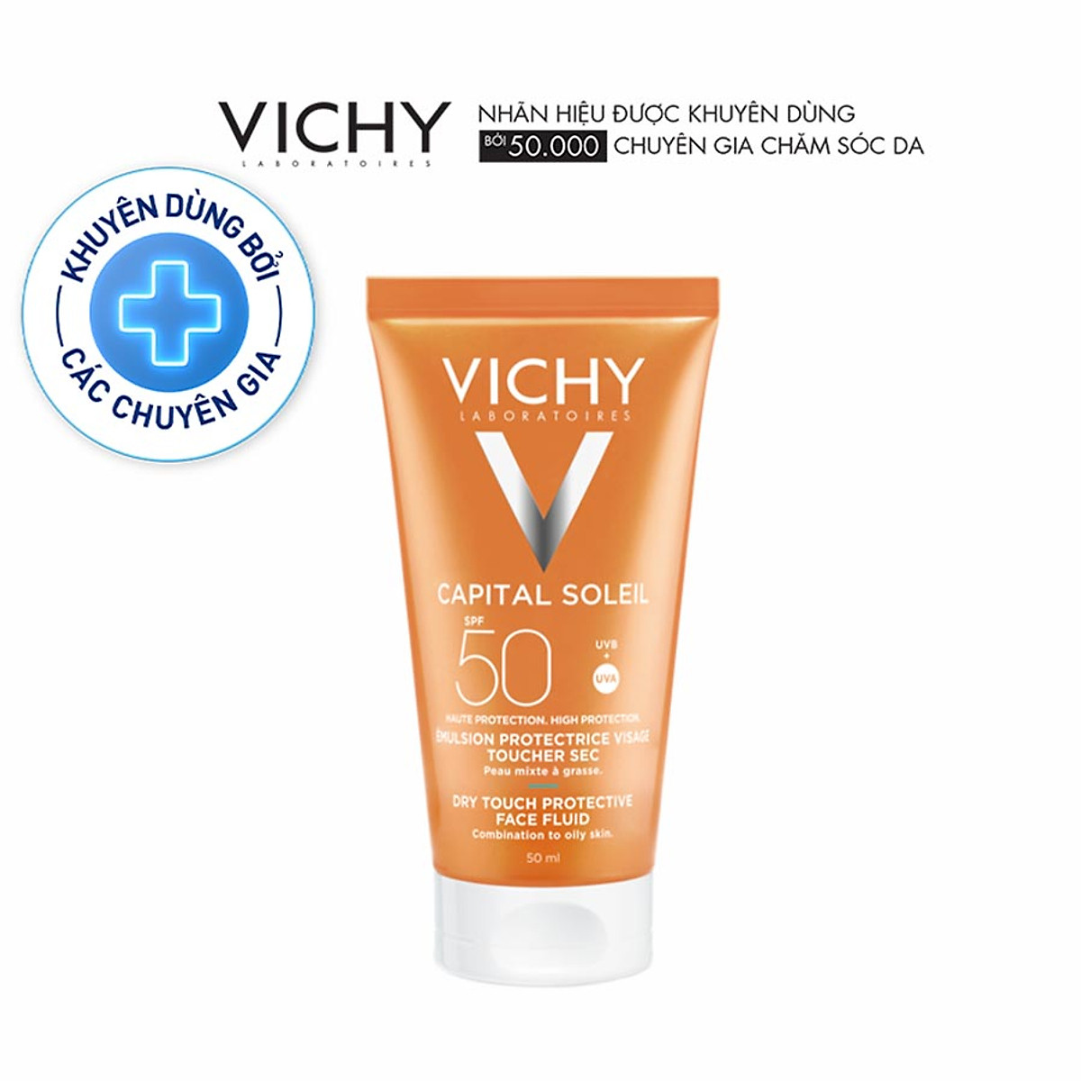 Kem chống nắng SPF 50 UVA+UVB Vichy Capital Soleil Mattifying Dry Touch Face Fluid 50ml