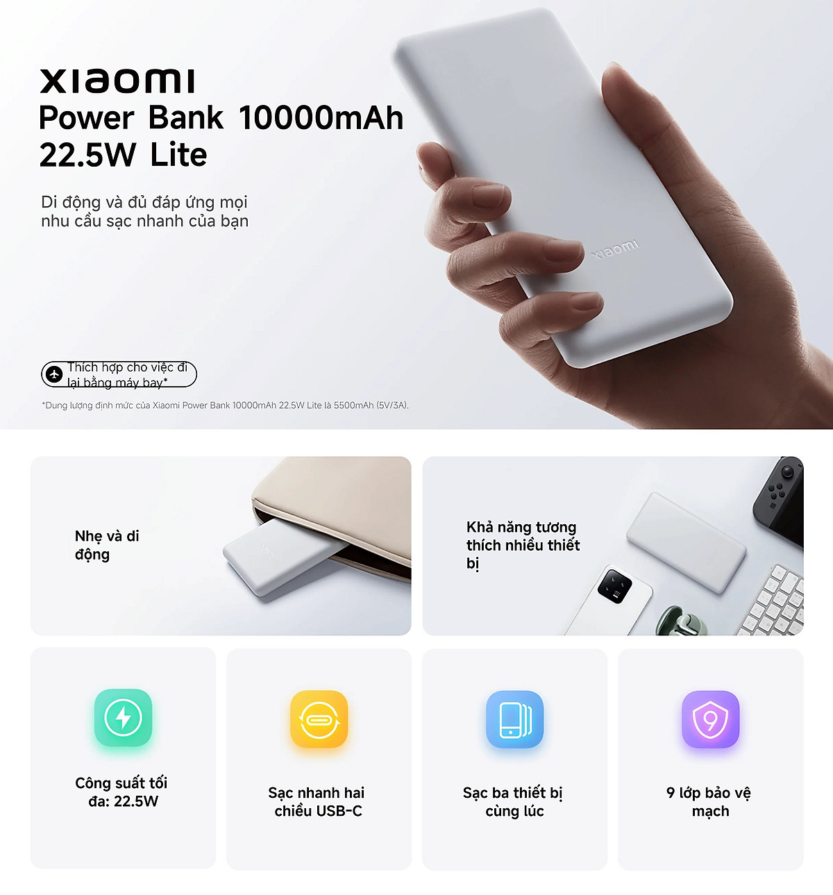 Sạc Dự Phòng Xiaomi Power Bank 10000mAh 22.5W Lite TH | Sạc Nhanh | Sạc Cùng Lúc Nhiều Thiết Bị | Bảo Hành 12 Tháng | Hàng Chính Hãng