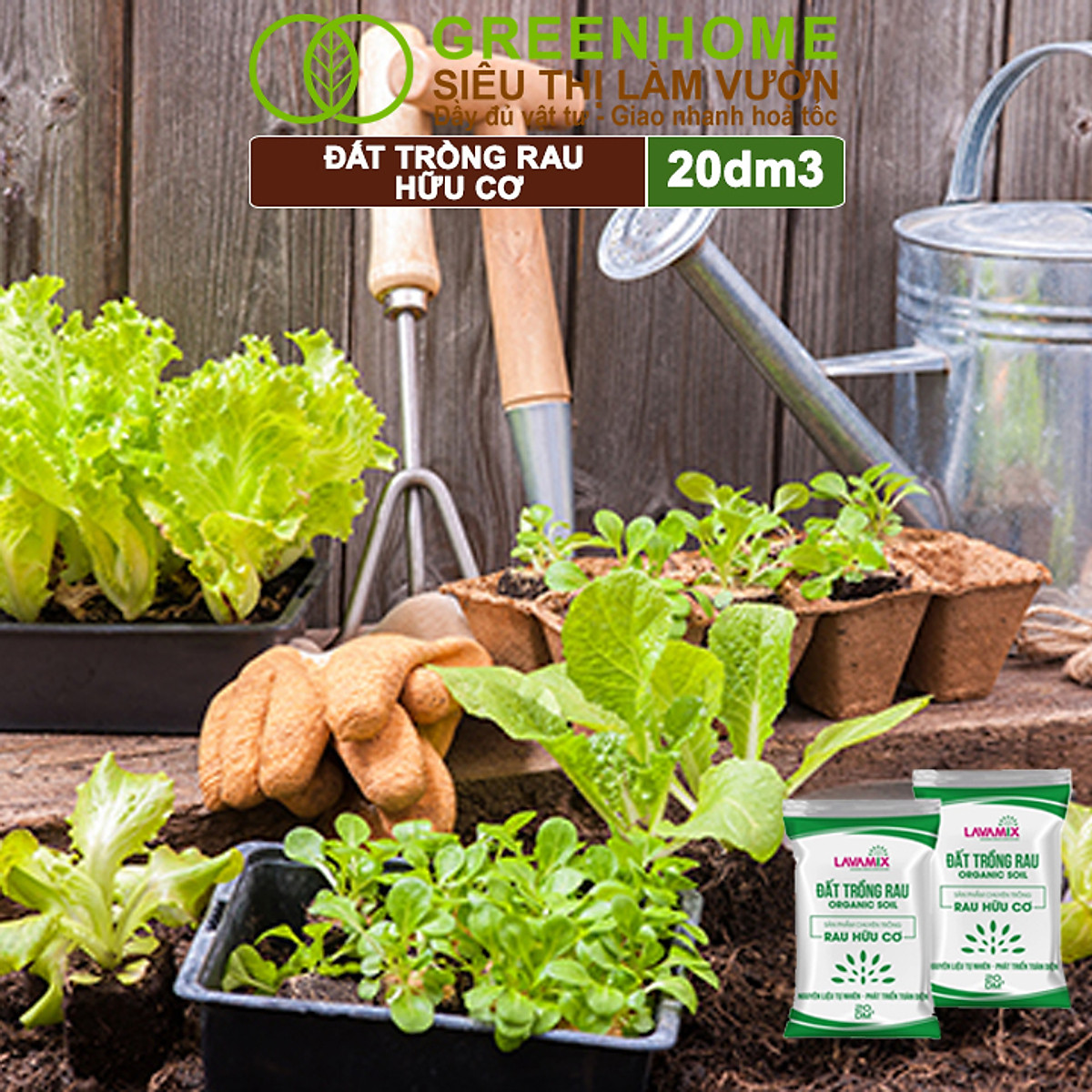 Đất Trồng Cây Greenhome, Bao 20dm3 (10kg), Đầy Đủ Dinh Dưỡng, Tiện Lợi, Dễ Sử Dụng, Chuyên Trồng Rau, Hoa, Kiểng