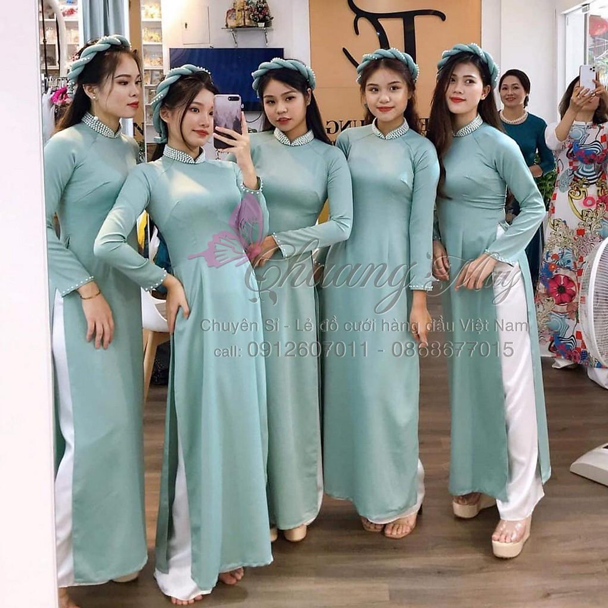 Mua Áo Dài Màu Xanh Áo Màu Xanh Ngọc Đá, Hất Vải Áo Lụa Tuyết Mềm Có Co  Giãn | Tiki