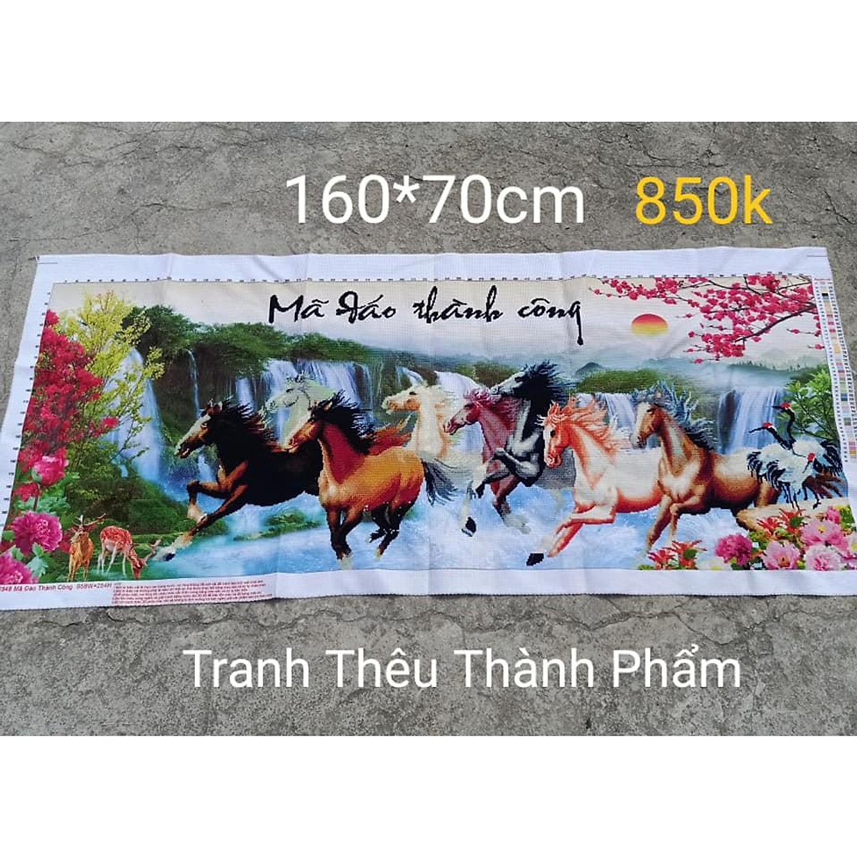 Đã thêu) Tranh thêu thành phẩm mã đáo thành công ngựa 3d