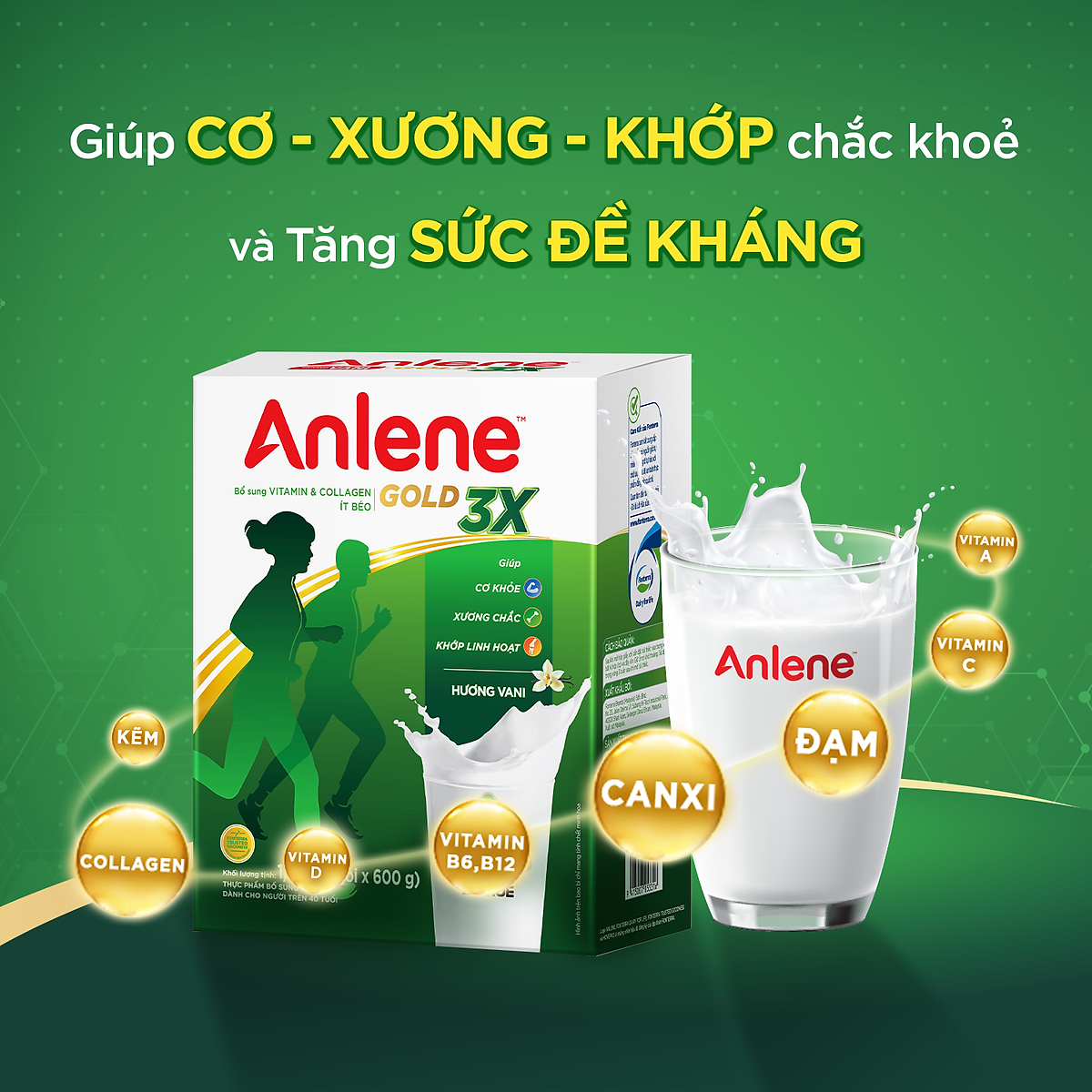 Combo 2 Sữa Bột Anlene Gold 3X Hương Vanilla (Hộp giấy 1200g) - Tặng nồi lẩu inox