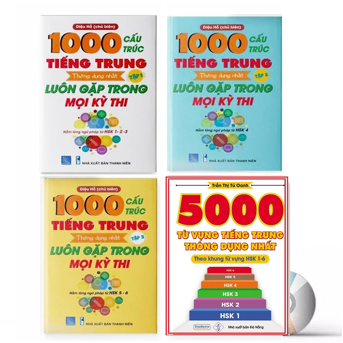 Combo 4 sách : 1000 Cấu Trúc Tiếng Trung Thông Dụng Nhất Luôn Gặp Trong Mọi Kỳ Thi Tập 1 + Tập 2 + Tập 3 và 5000 từ vựng tiếng Trung thông dụng nhất từ HSK1 đến HSK6 DVD