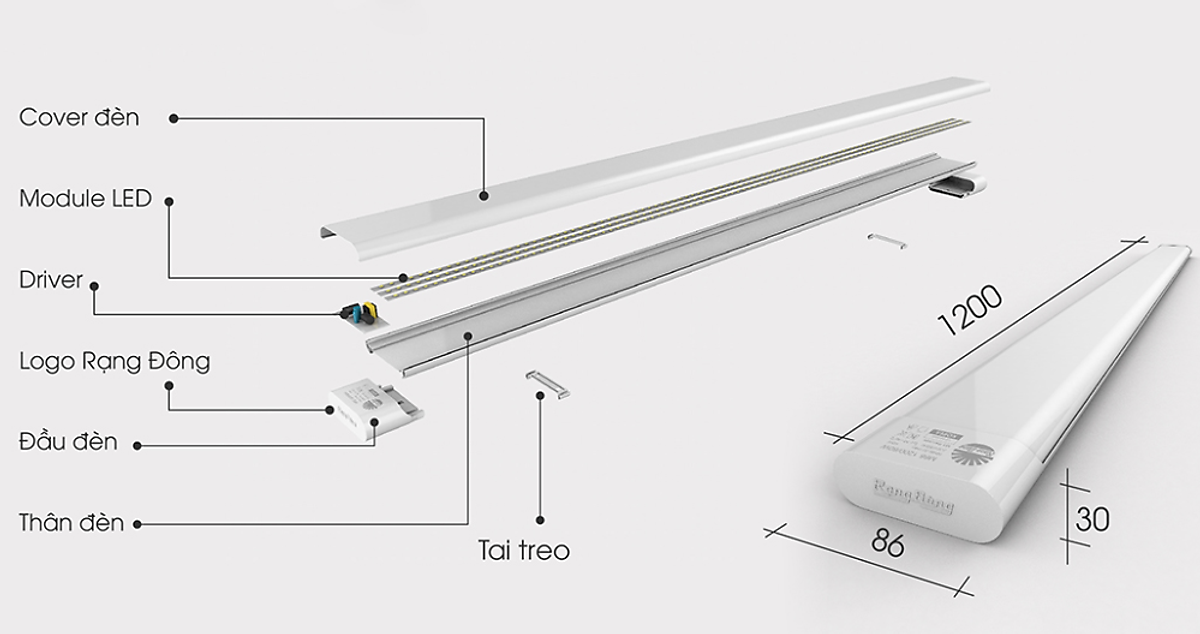 Bộ đèn LED bán nguyệt Rạng Đông M66 1200/60W ánh sáng trắng - Hàng chính hãng