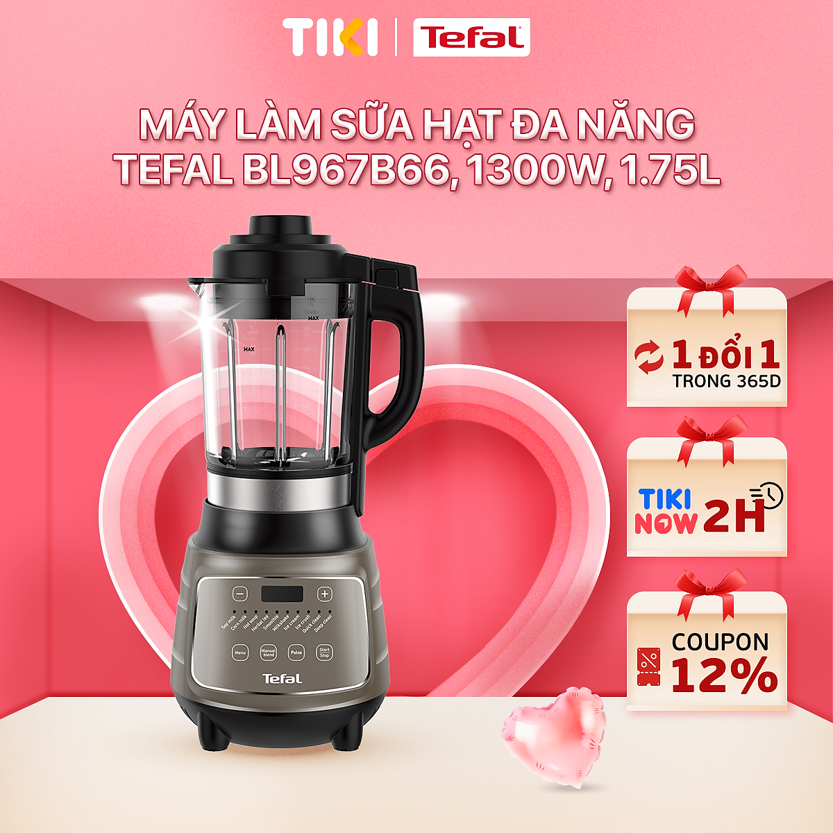 Máy làm sữa hạt, xay sinh tố và nấu đa năng Tefal BL967B66, 1300W, 1.75L - Hàng chính hãng