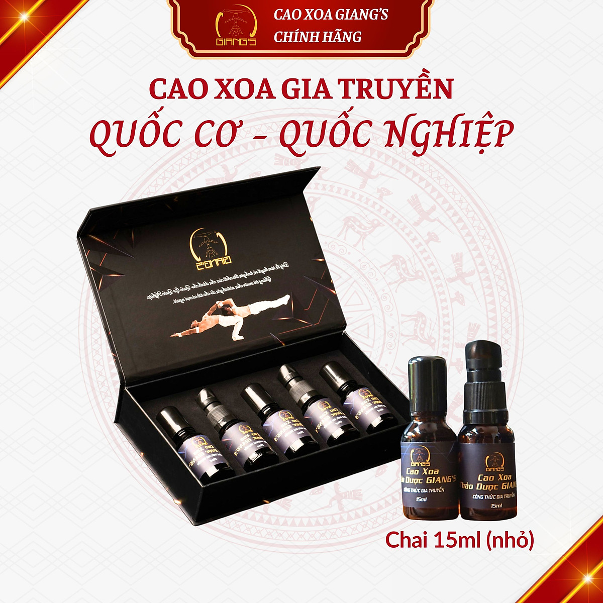 SET QUÀ TẶNG Cao Xoa Bóp Thảo Dược GIANG'S, Dầu xoa bóp gia truyền Quốc Cơ Quốc Nghiệp 15ml