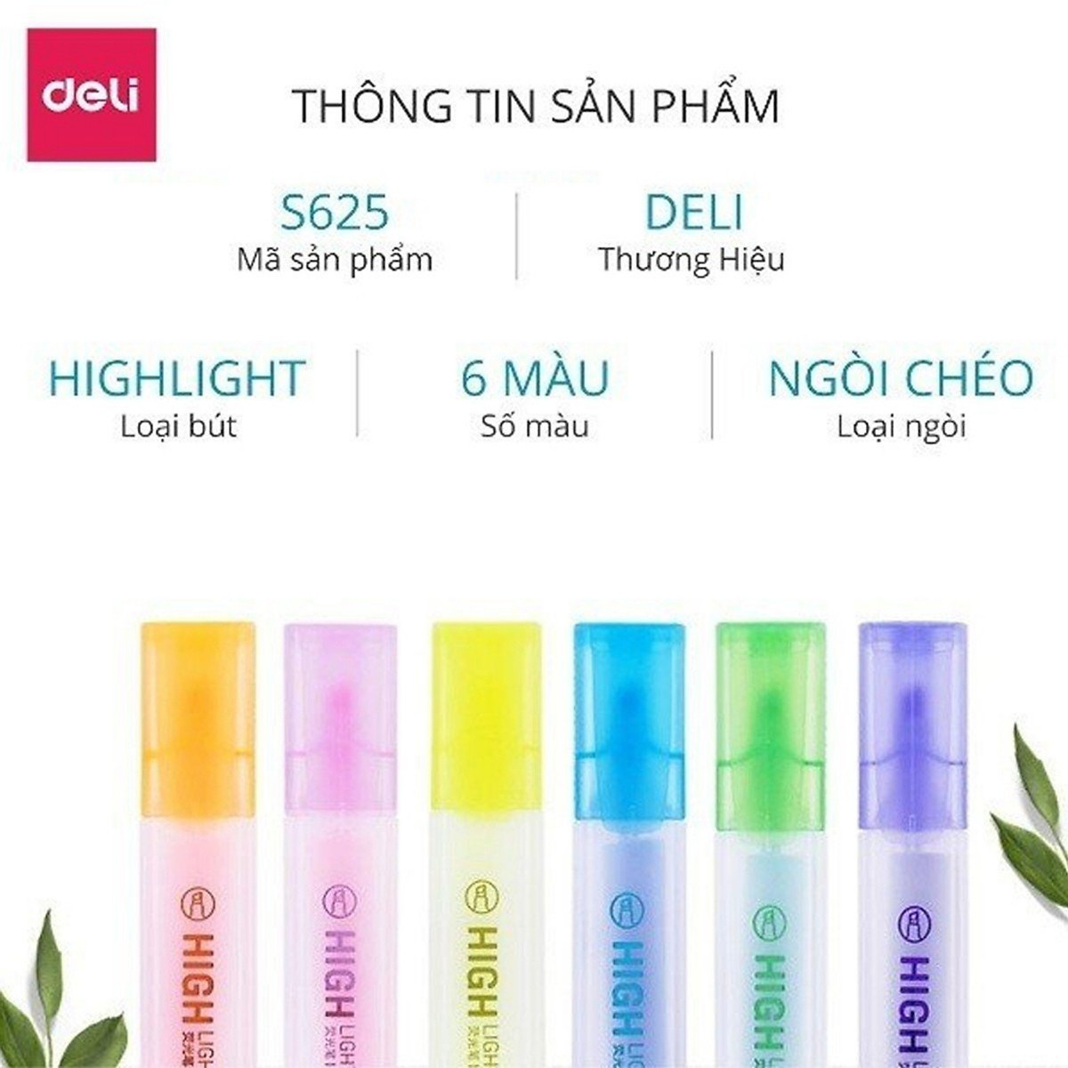 Bút highlight nhấn dòng dạ quang Deli - Cam/ Vàng/ Xanh Lá/ Hồng/ Xanh Dương - S625