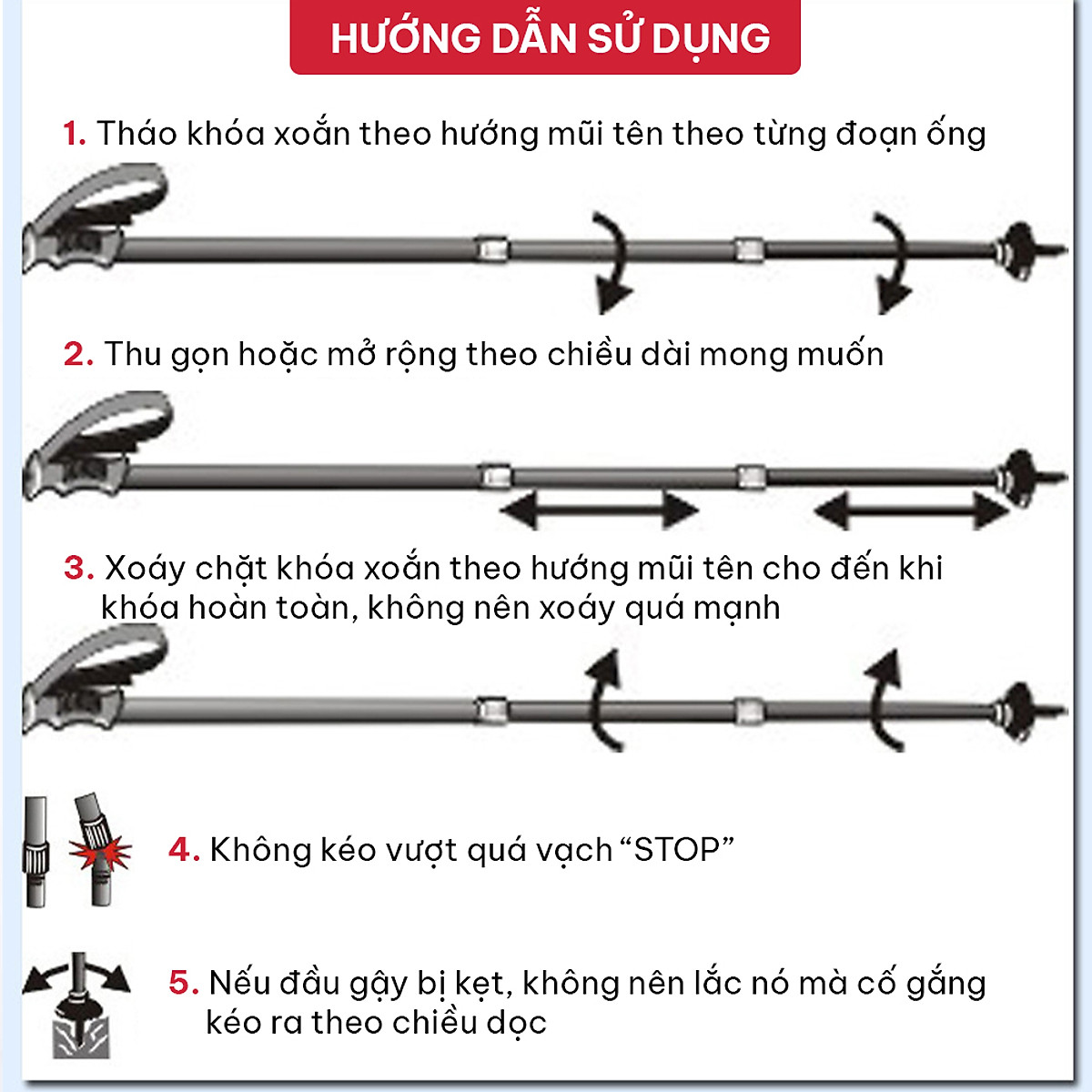 Gậy leo núi, gậy trekking GoodFit chính hãng gấp khúc dùng du lịch, phượt, dã ngoại GF03E