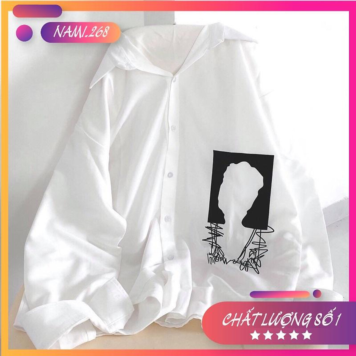 Áo Sơ Mi Nữ Form Rộng Chữ Kí Basic Unisex Dài Tay Trắng và Đen Kiểu Áo Sơ Mi Ullzang Oversize Unisex Hot