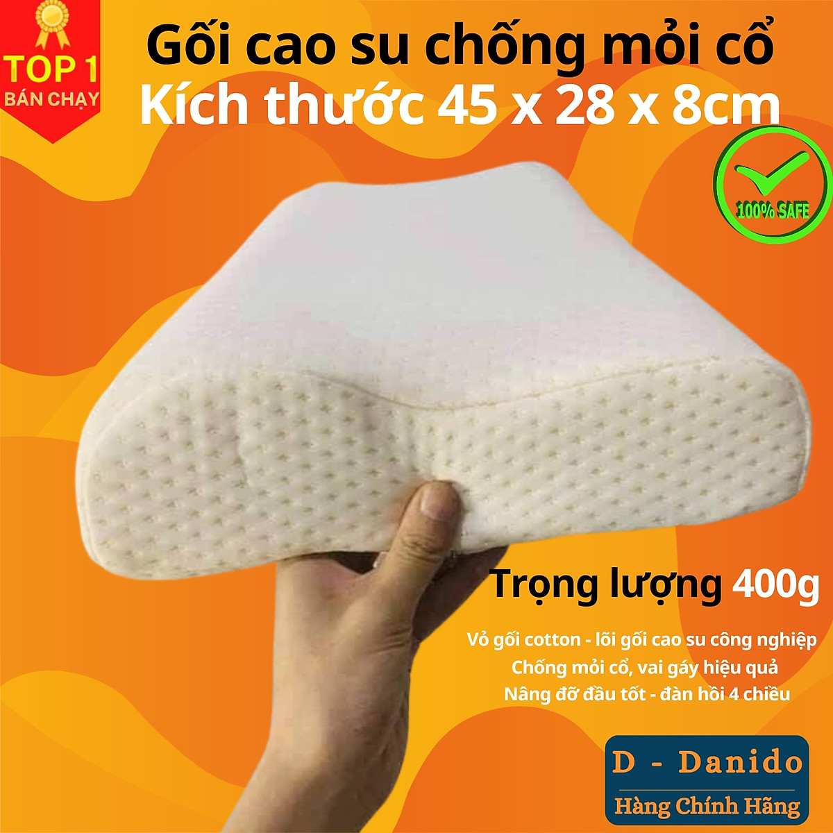 Gối cao su chống đau cột sống - Gối cao su dành cho người hay ngủ ngáy mỏi cổ vai gáy – Hàng chính hãng