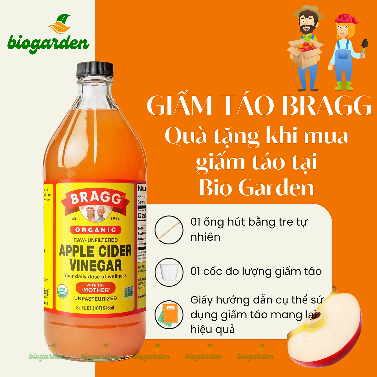 Dấm táo BRAGG Hữu cơ Nhập khẩu USA chai 946ml