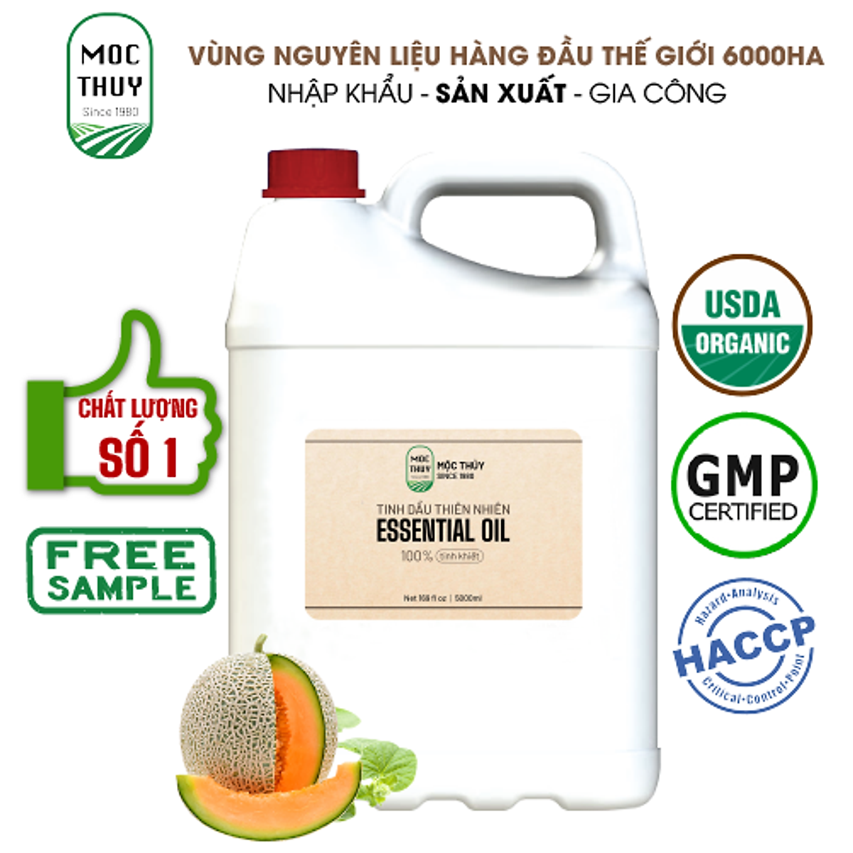 Tinh Dầu Dưa Lưới Nguyên Chất Hữu Cơ MỘC THỦY 100ML Cantaloupe Essential Oil Khử Mùi Xông