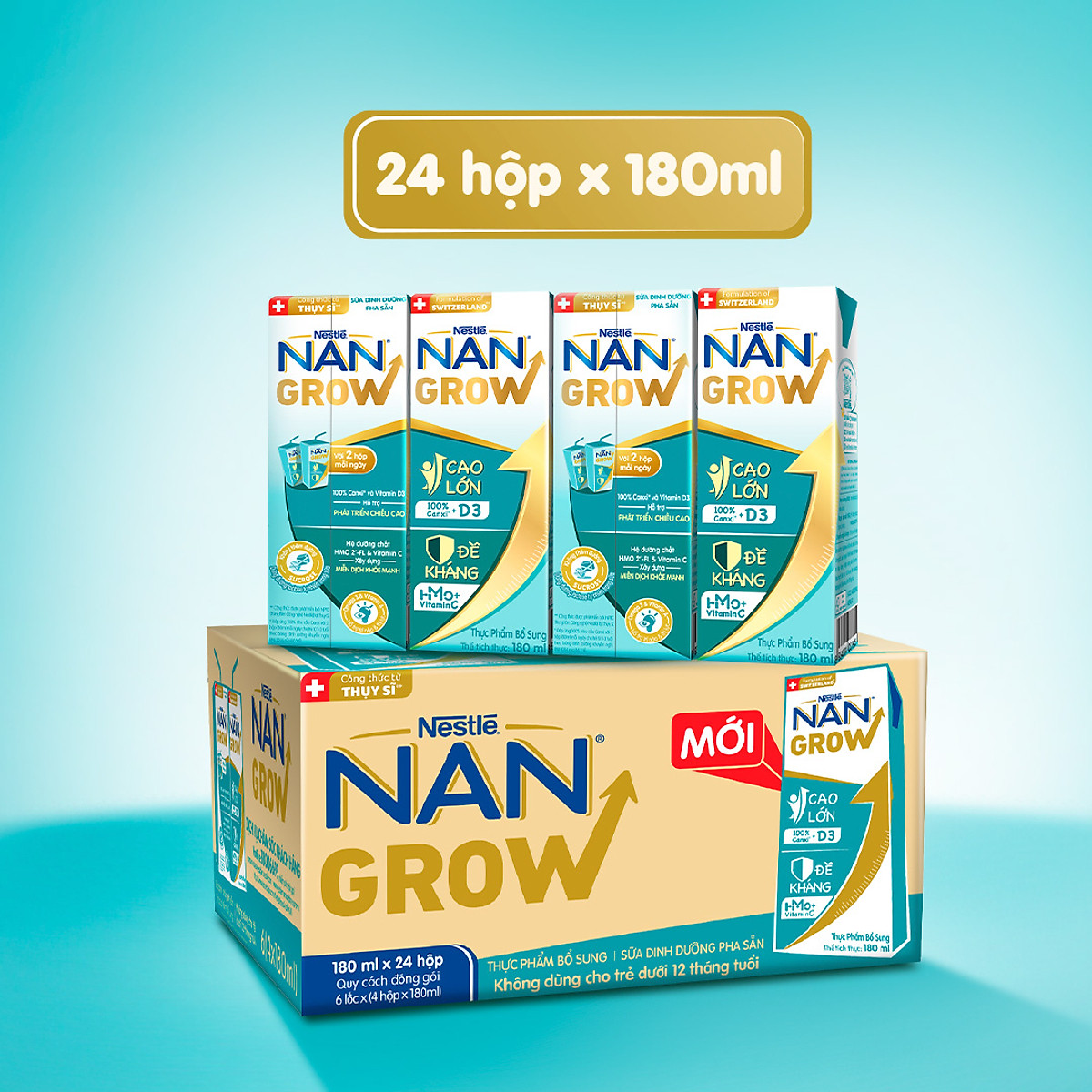 Bộ 2 Thùng 24 hộp Sữa pha sẵn Nestlé NANGROW sữa mát công thức từ Thụy Sĩ 6(4 x 180ml) - (Bé từ 1 tuổi)
