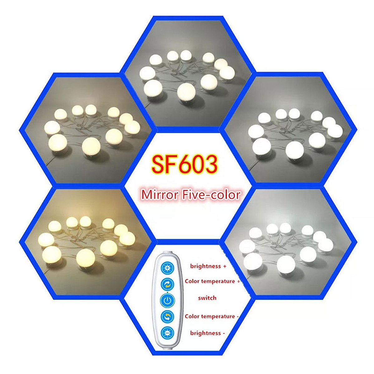 Chuỗi dây đèn led gương trang điểm 10 bóng 5 màu điều chỉnh
