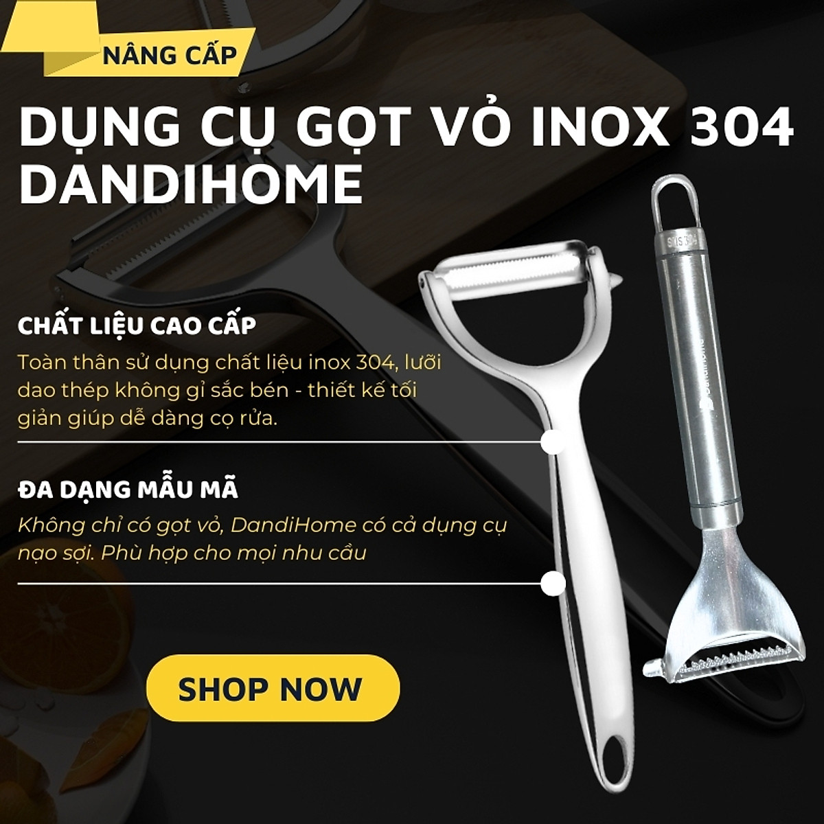 Dụng cụ gọt vỏ, nạo sợi inox 304 DandiHome cao cấp