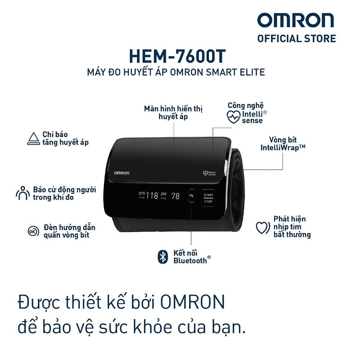 Máy Đo Huyết Áp Bắp Tay Cao Cấp Omron Hem-7600T - Kết Nối Điện Thoại - Intellisense - Sản Xuất Nhật Bản