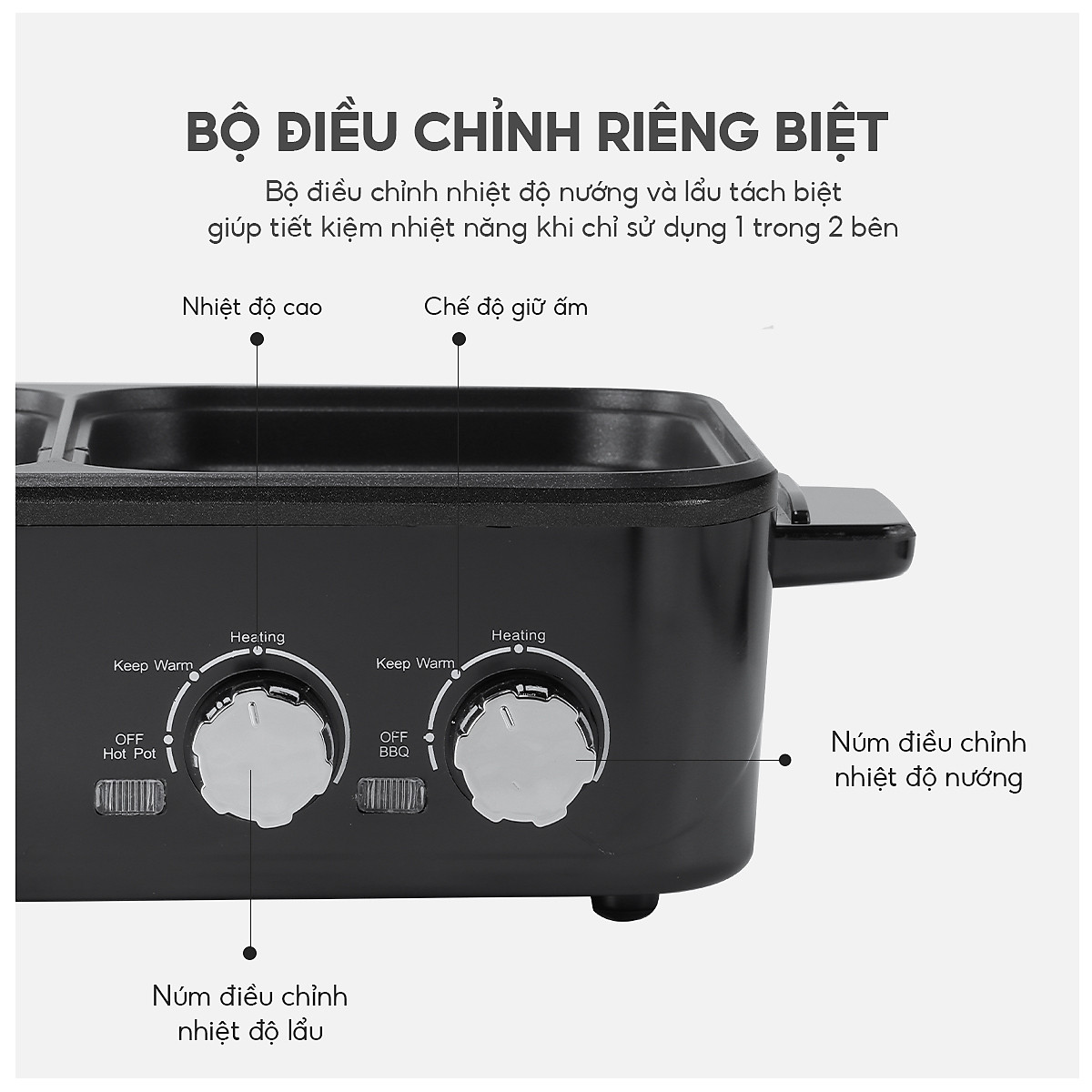 Nồi lẩu điện 2 ngăn mini Lebenlang LBL8583, bếp lẩu nướng 2in1 công suất 1300W, 1200ml nhanh gọn tiện lợi - hàng chính hãng