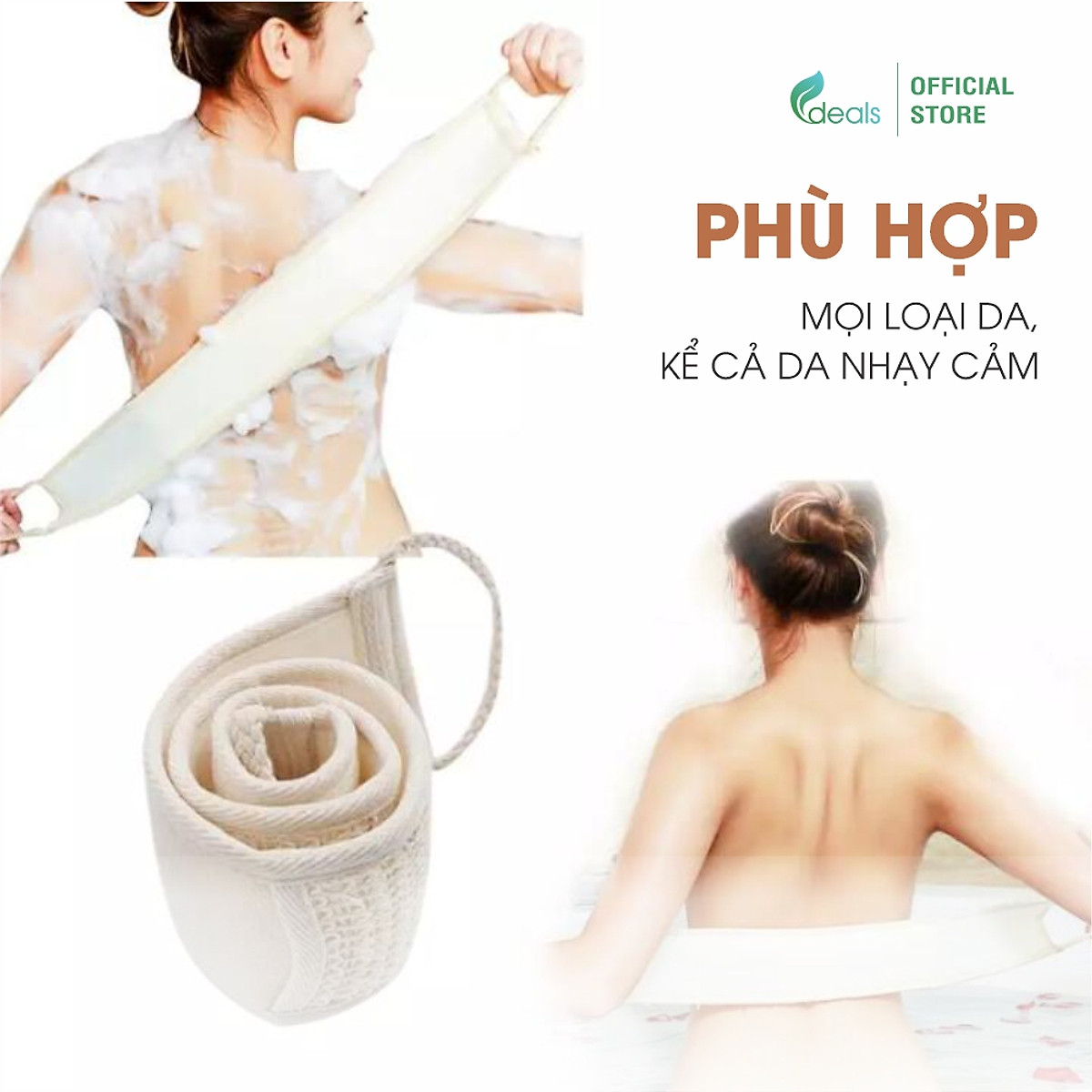 Dây Tắm Xơ Mướp Cao Cấp ECODEALS 100% xơ mướp hữu cơ diệt khuẩn - Mềm mại, nhẹ nhàng tẩy da chết, ngừa mụn lưng, kỳ cọ và massage siêu đã - 1 cái KT 10 x 30 x 80 cm
