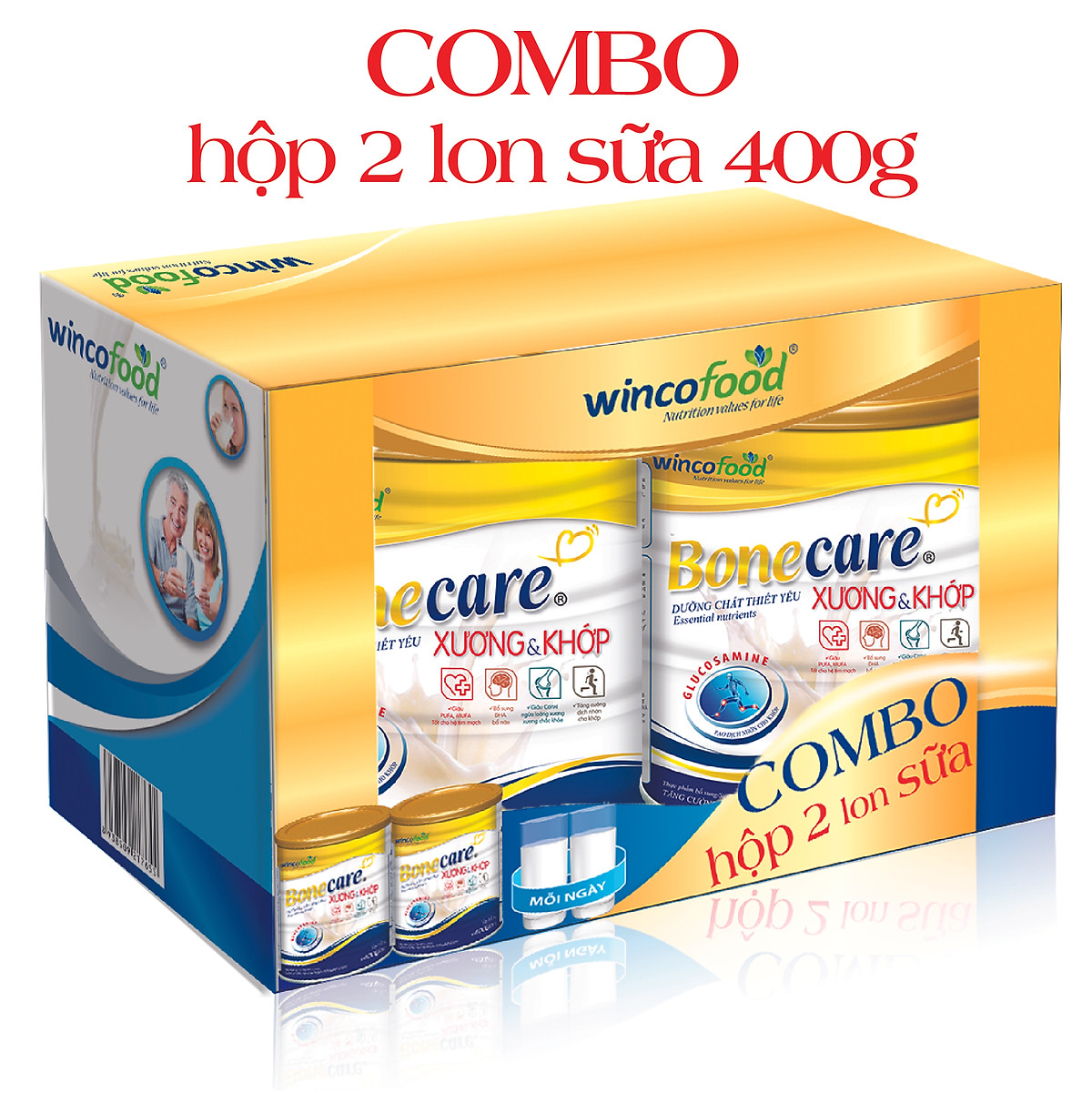 Combo 2 lon Sữa bột Bonecare xương và khớp 400g: dành cho người lớn bổ sung GLUCOSAMINE tạo dịch nhờn cho khớp, giúp phòng ngừa đau xương khớp, viêm khớp, đặc biệt là người bệnh xương và khớp.