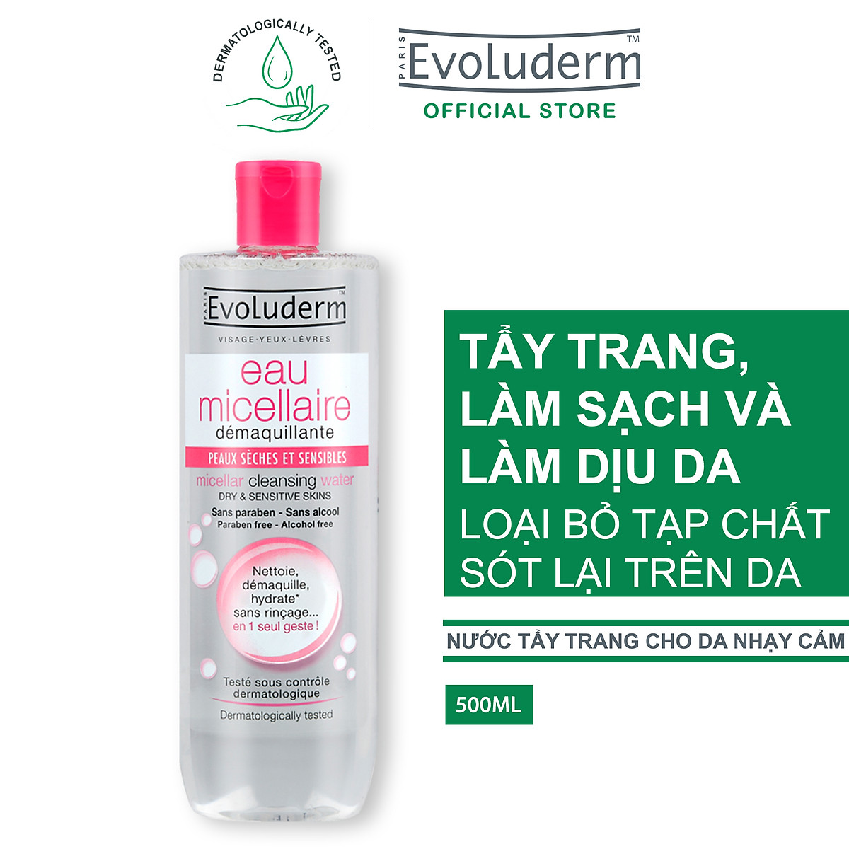 Nước tẩy trang Evoluderm Eau Micellaire 500ml (Tùy Chọn)