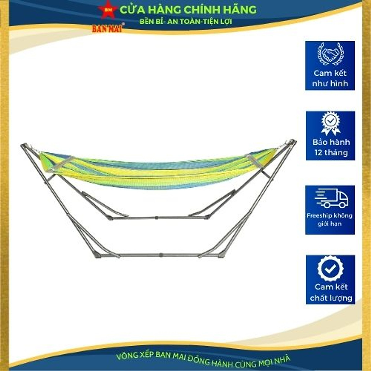 Võng lưới số 9.3, căng kim dày BAN MAI, khổ rộng, cán thép 60, in sọc Xuất khẩu