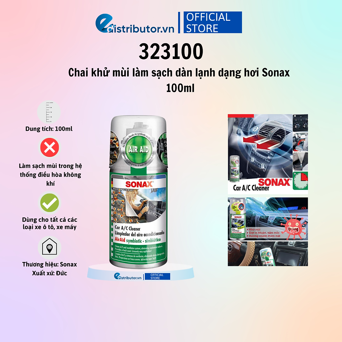 Mua Chai khử mùi làm sạch dàn lạnh dạng hơi Sonax Car A/C Cleaner 100ml  323100 tại Edistributor