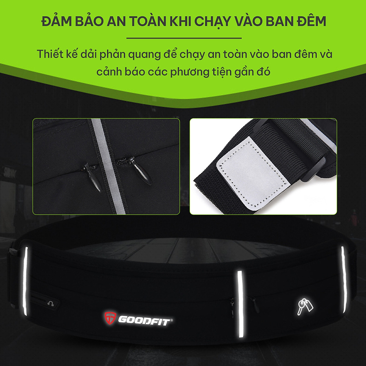 Túi đeo chạy bộ, đai chạy bộ chống nước, phản quang GoodFit GF119RB túi đeo hông chạy bộ đựng điện thoại
