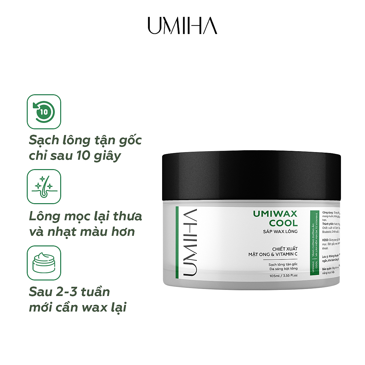 Sáp wax lông lạnh UMIHA 95gr dùng cho wax lông Nách, Chân, Tay, Body an toàn hiệu quả