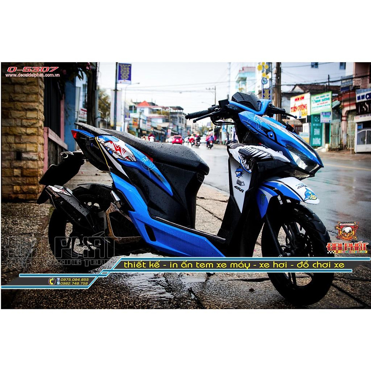 Tem Trùm Xe Vario Cá Mập Xanh Trắng  Q5307  Decal trang trí