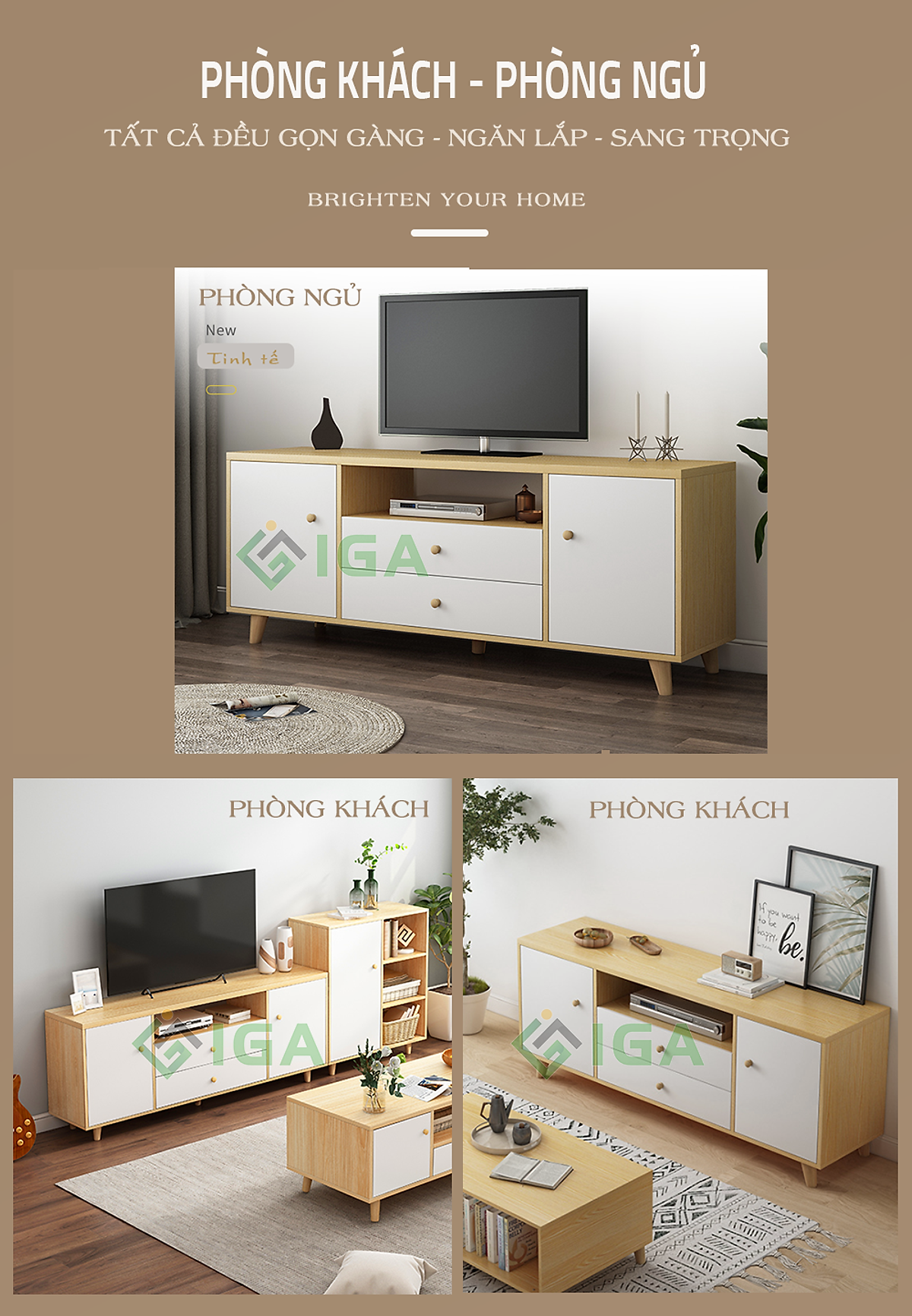 Kệ Tivi Phòng Khách IGA Hiện Đại Dễ Dàng Kết Hợp Với Ghế Sofa và Bàn Trà - GP142