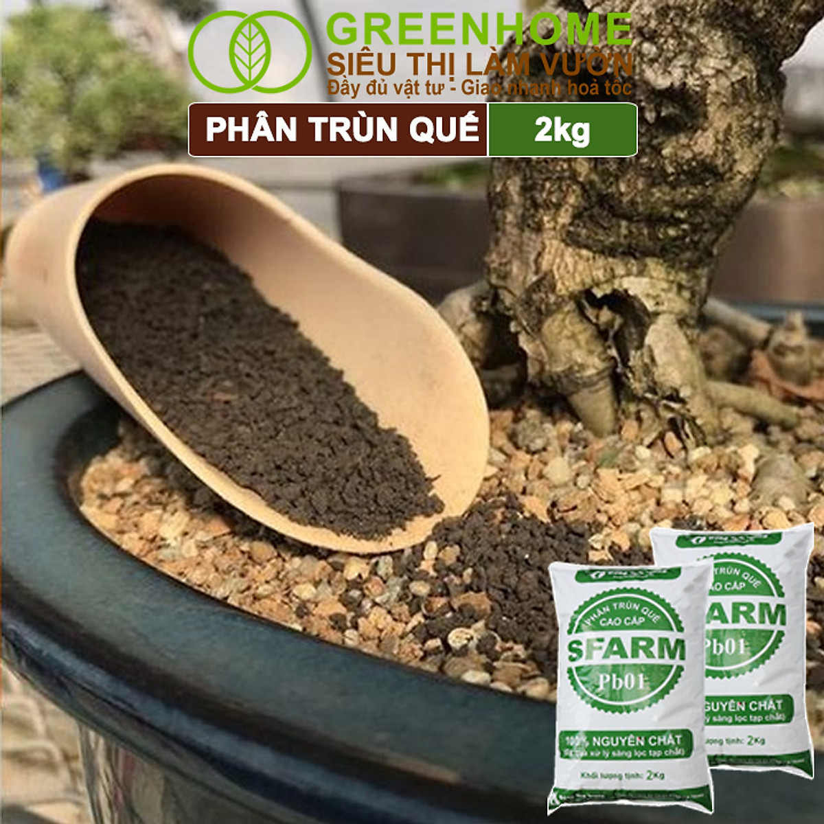 Phân Trùn Quế Greenhome, Bao 2kg, Dinh Dưỡng Hữu Cơ, Không Mùi, Tốt Cho Lan, Bonsai, Rau, Cây Ăn Trái