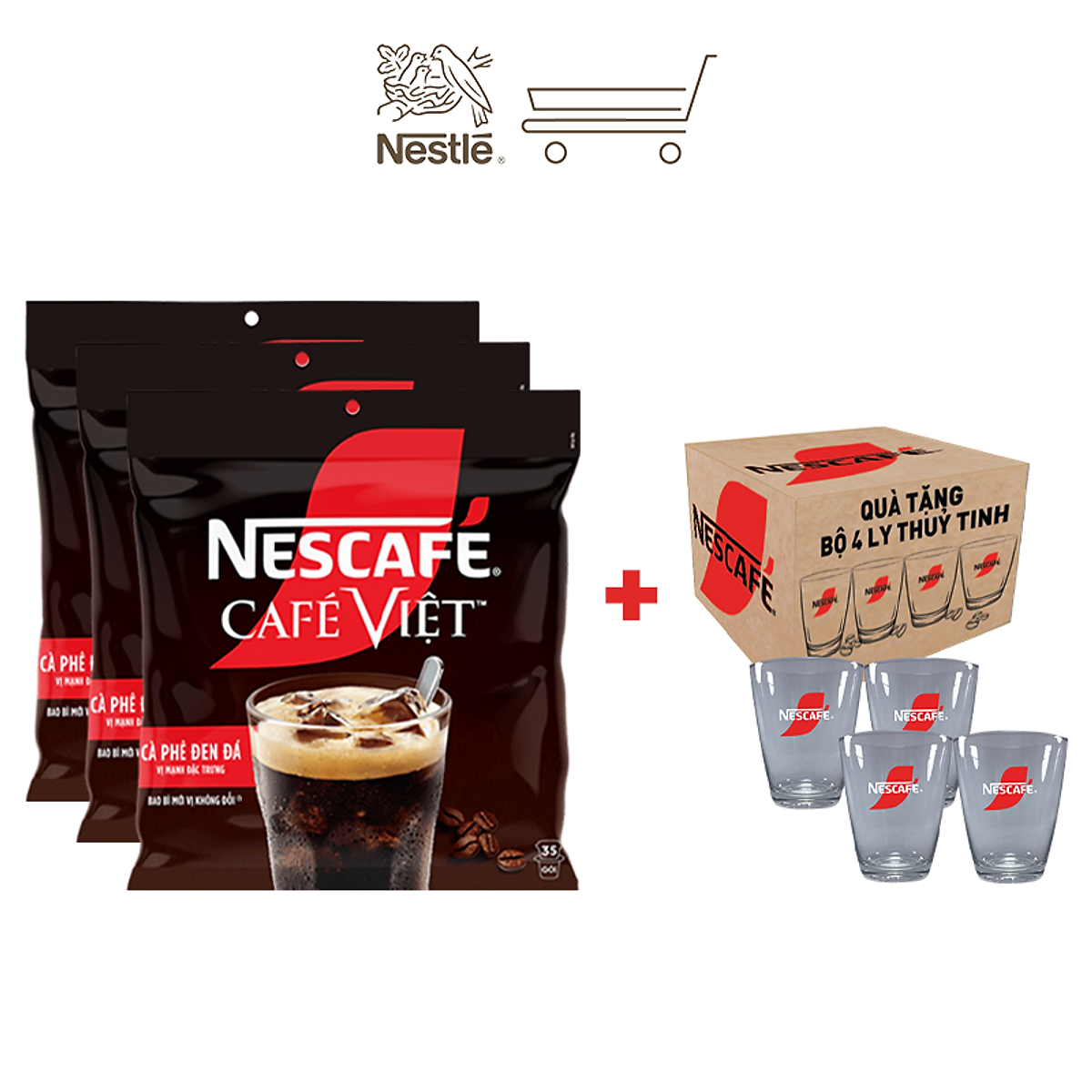 Combo 3 Bịch Cà phê đen hòa tan NESCAFE Café Việt (Túi 35 gói x 16g)