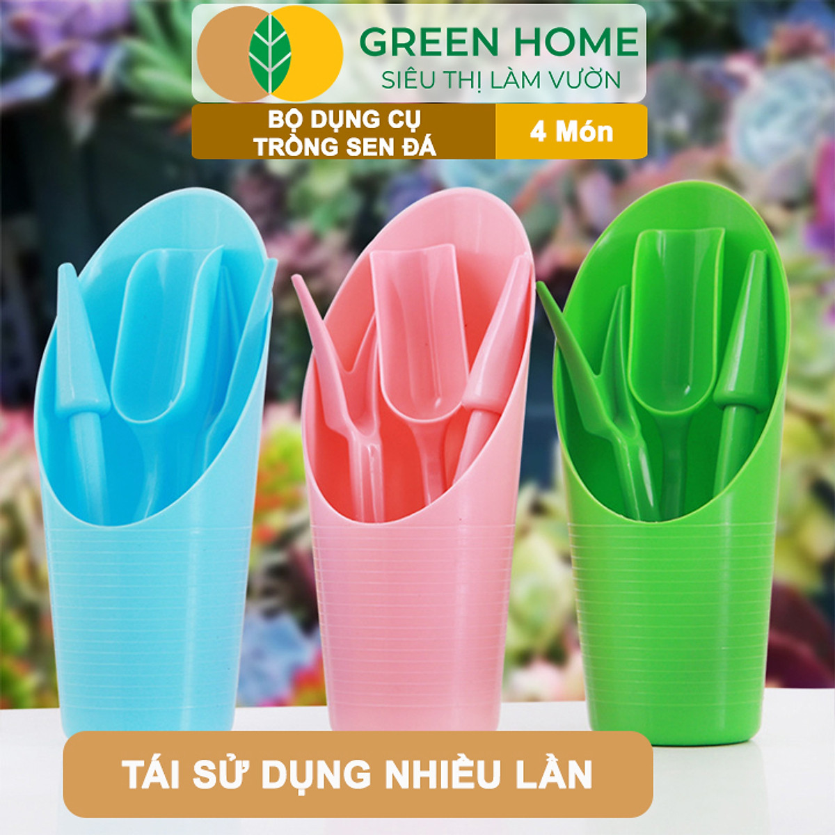 Dụng Cụ Làm Vườn GreenHome, Mini 4 Món, Chuyên Trồng Sen Đá, Xương Rồng, Tiểu Cảnh Mini, Màu Ngẫu Nhiên