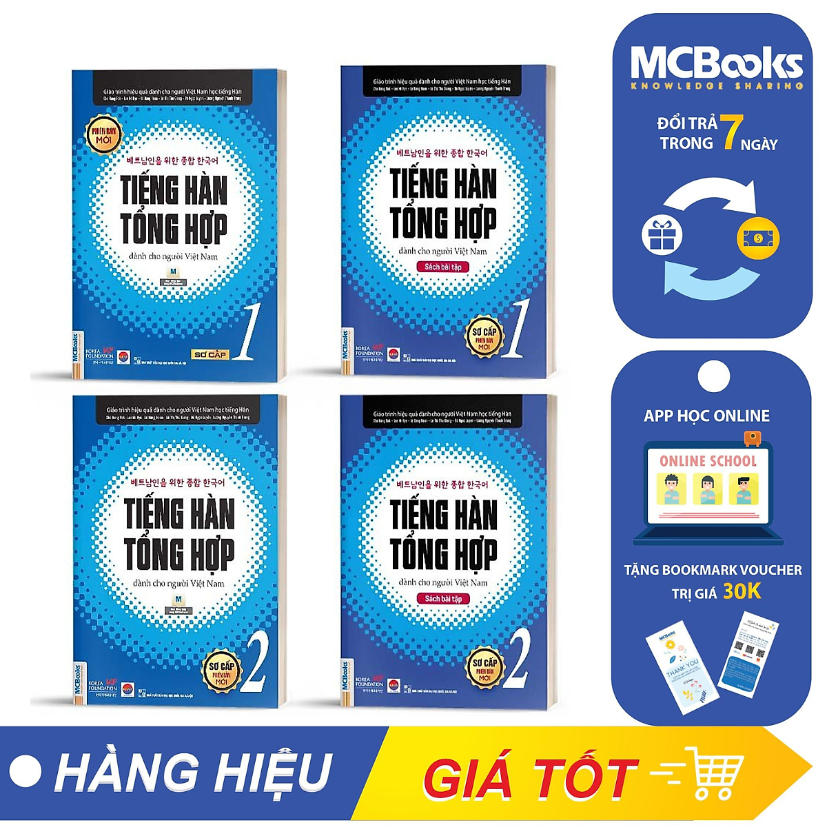 Combo 4 Cuốn Tiếng Hàn Tổng Hợp Sơ Cấp 1 và 2 Bản Đen Trắng - Học Kèm App Và Khóa Học Online