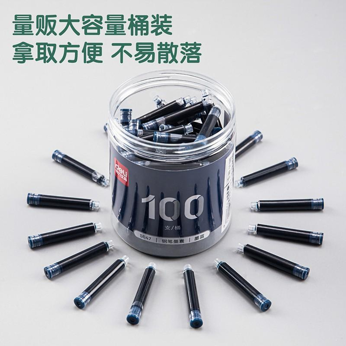 Hộp 100/30/10 Ống Mực Thay Thế Bút Máy Deli - Màu Xanh - S647/ S646