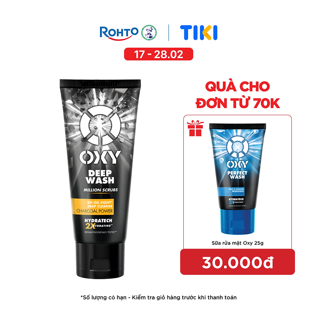 Sữa rửa mặt cho nam Oxy sạch sâu giảm nhờn dạng kem có hạt massage Oxy Deep Wash 100g