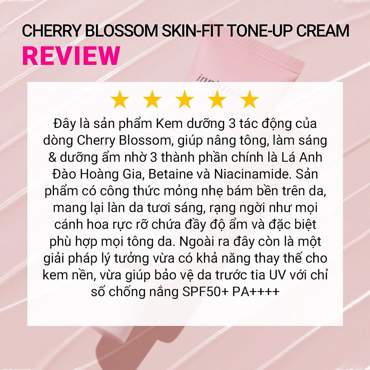 Kem dưỡng ẩm làm sáng chống nắng cho da innisfree Cherry Blossom Glow Skin-Fit Tone-Up Cream SPF 50+PA++++ 50ml
