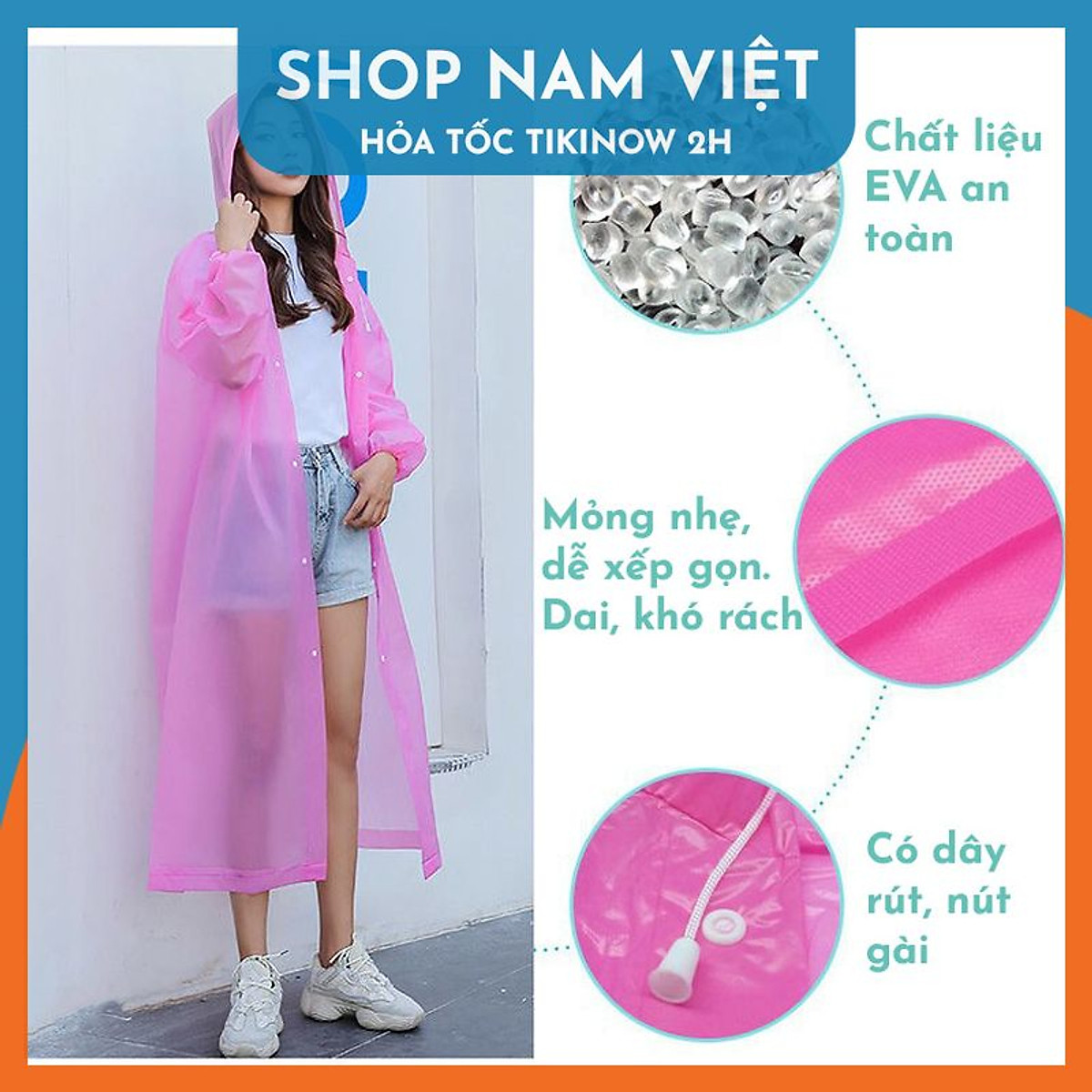 Áo Mưa Một Người Trong Suốt Có Nón Thời Trang, Nhựa EVA Sử Dụng Nhiều Lần