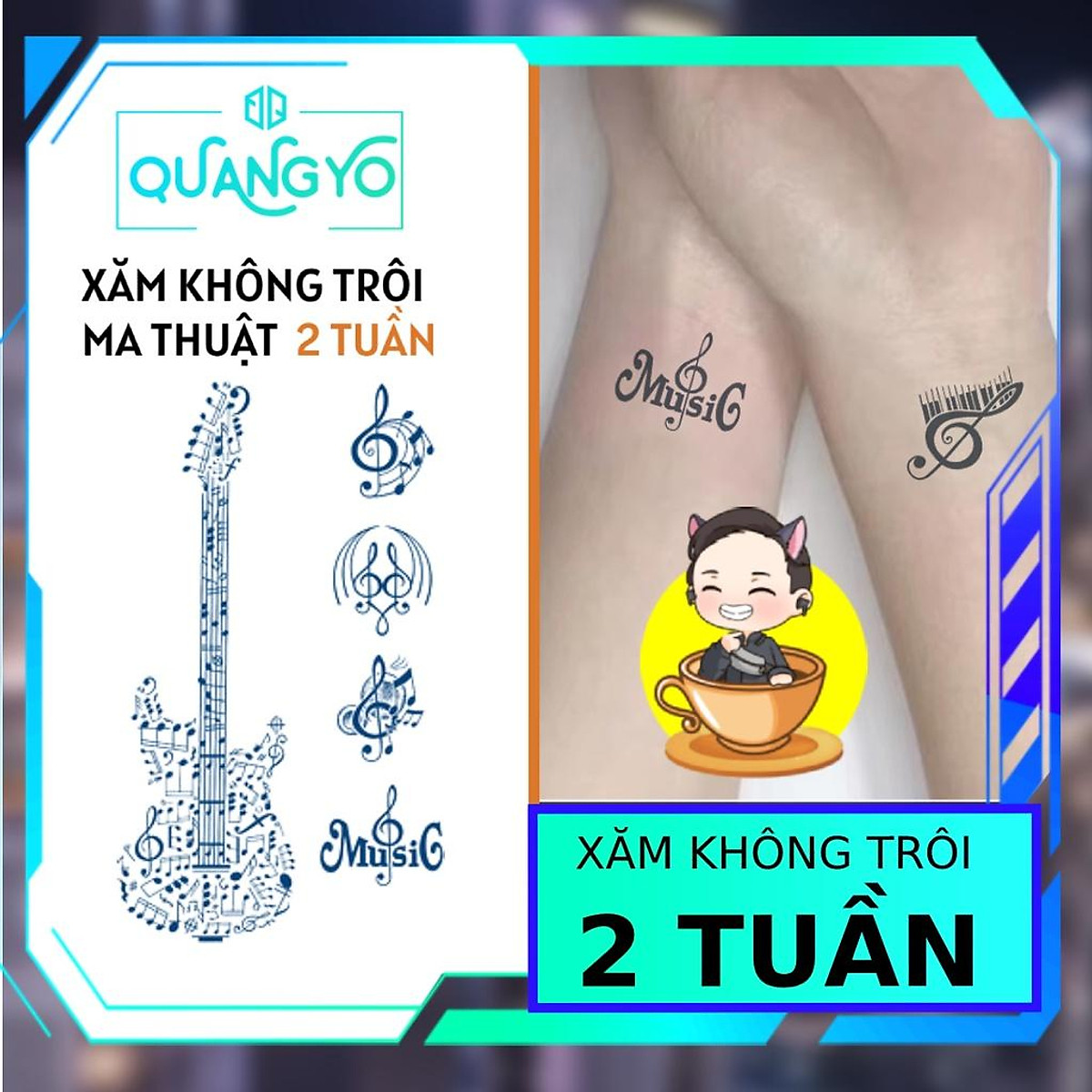 Mua Hình xăm không trôi chủ đề âm nhạc, nốt nhạc guitar điện ...