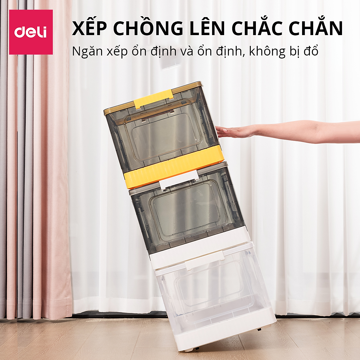 Hộp Nhựa Đựng Đồ Đa Năng Có Nắp Đậy Cao Cấp Nhiều Kích Cỡ Deli - Có Thể Tháo Lắp Tiết Kiệm Không Gian