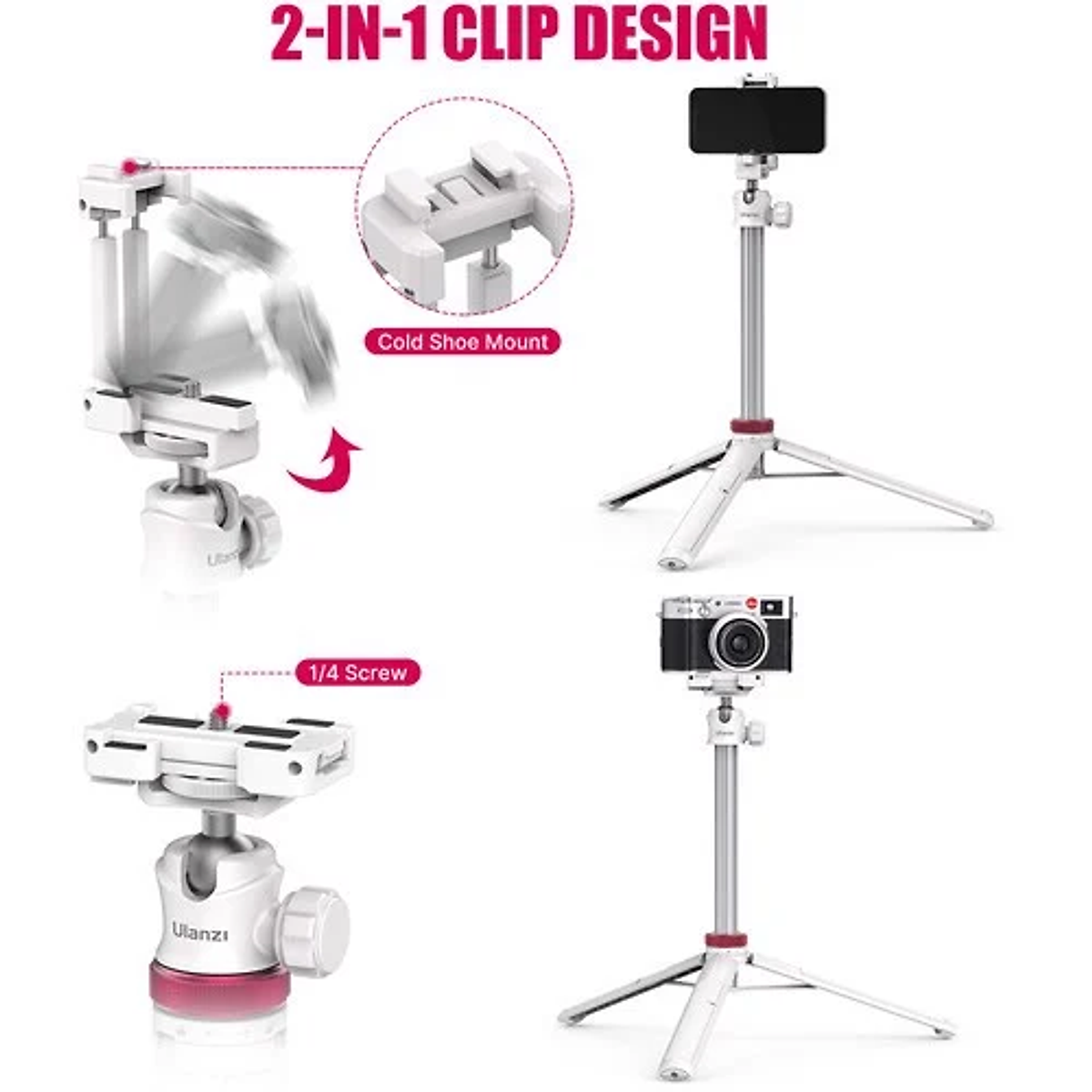 Ulanzi MT-44 - Tripod Mini Cho Máy Ảnh, Điện Thoại, Tải Trọng 1.5 Kg, Chiều Cao Tối Đa 109cm- Hàng chính hãng