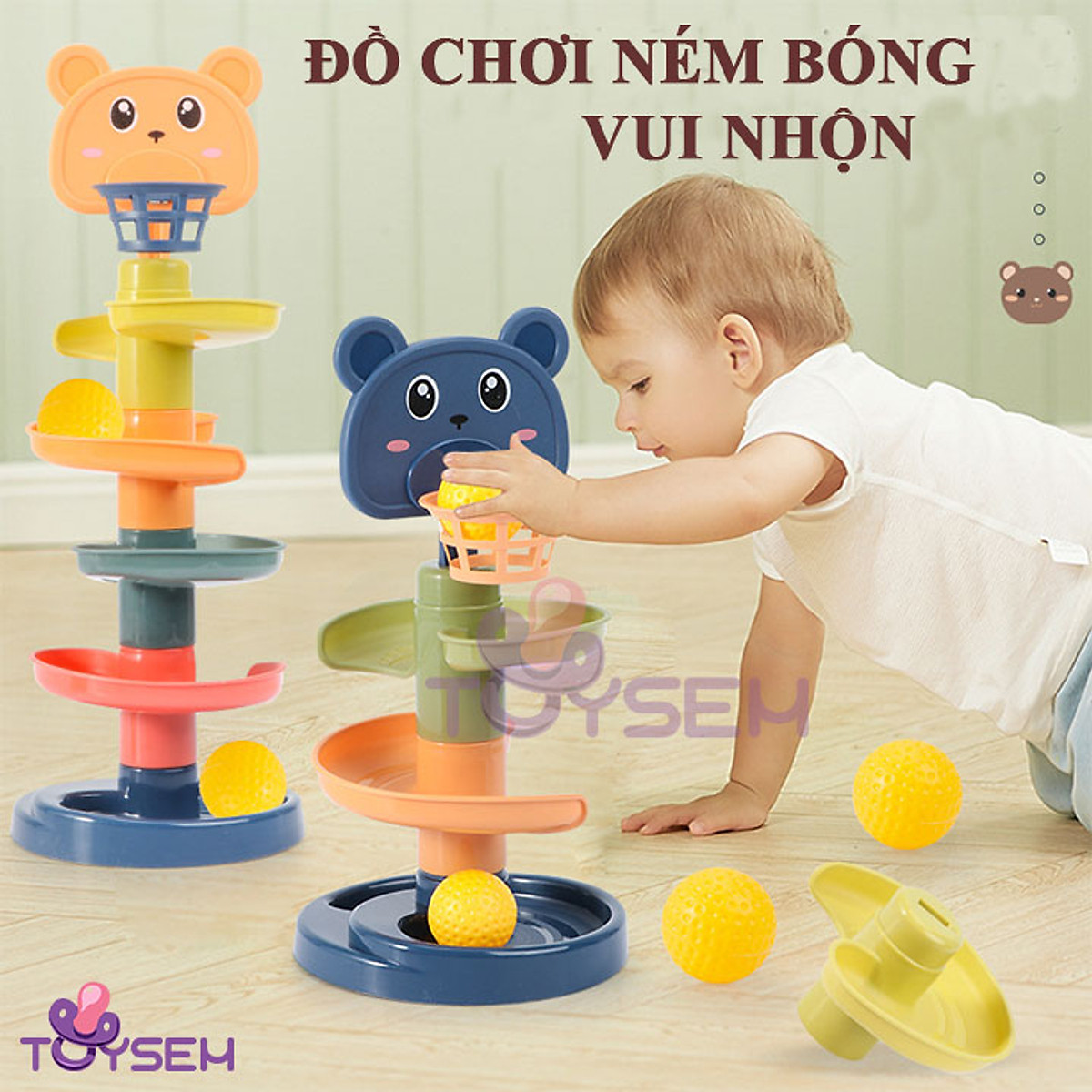 Đồ chơi bóng rổ 4 tầng thả ném bóng lăn hình thú vui nhộn  Quà tặng