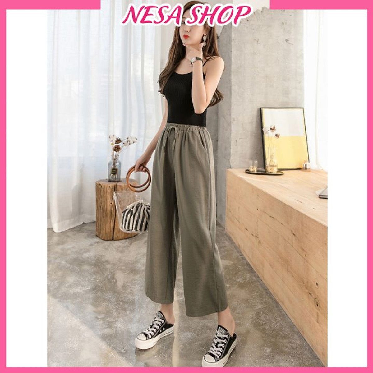 Quần nữ ống rộng, dài, chất liệu Đũi mát, vải mềm mịn, form rộng, thoải mái, phong cách trẻ trung QKH.51