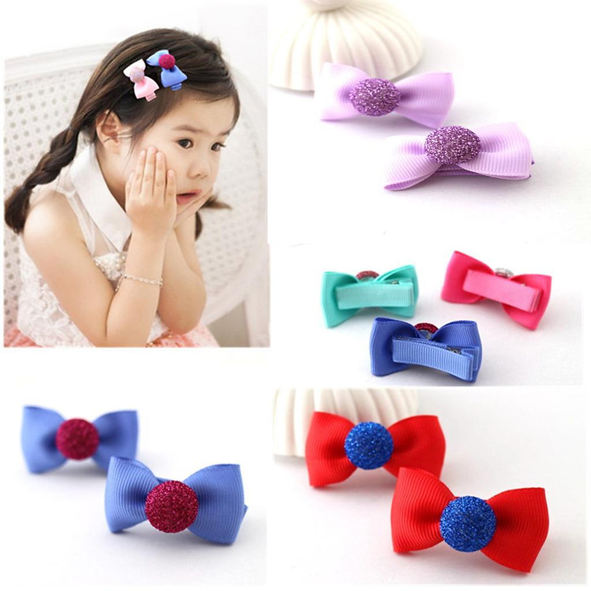 Mua 5Pcs Colorful Baby Girl Hair Clip Bows Small Cap Design Alligator Clips  Infant Toddler Barrettes Khaki/Red/Pink/Green/Purple/Blue - Blue tại  Magideal